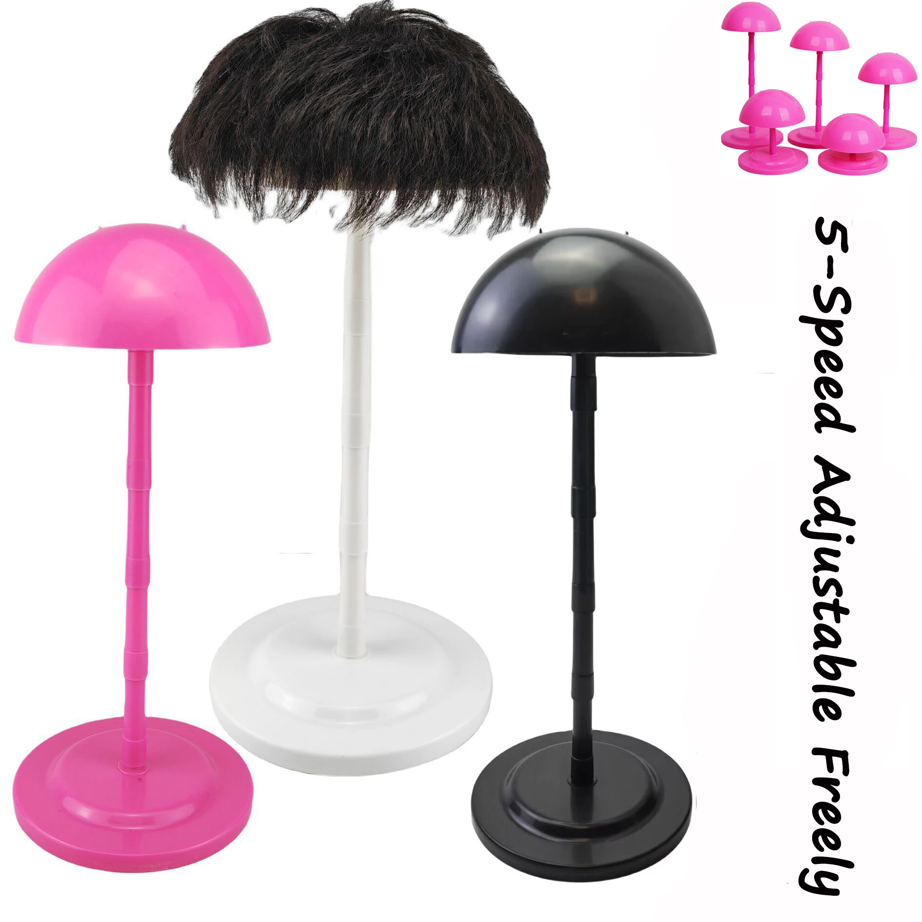 

Черная пластиковая подставка для париков и шляп, регулируемая портативная подставка-грибок для демонстрации париков, розовый и белый цвета