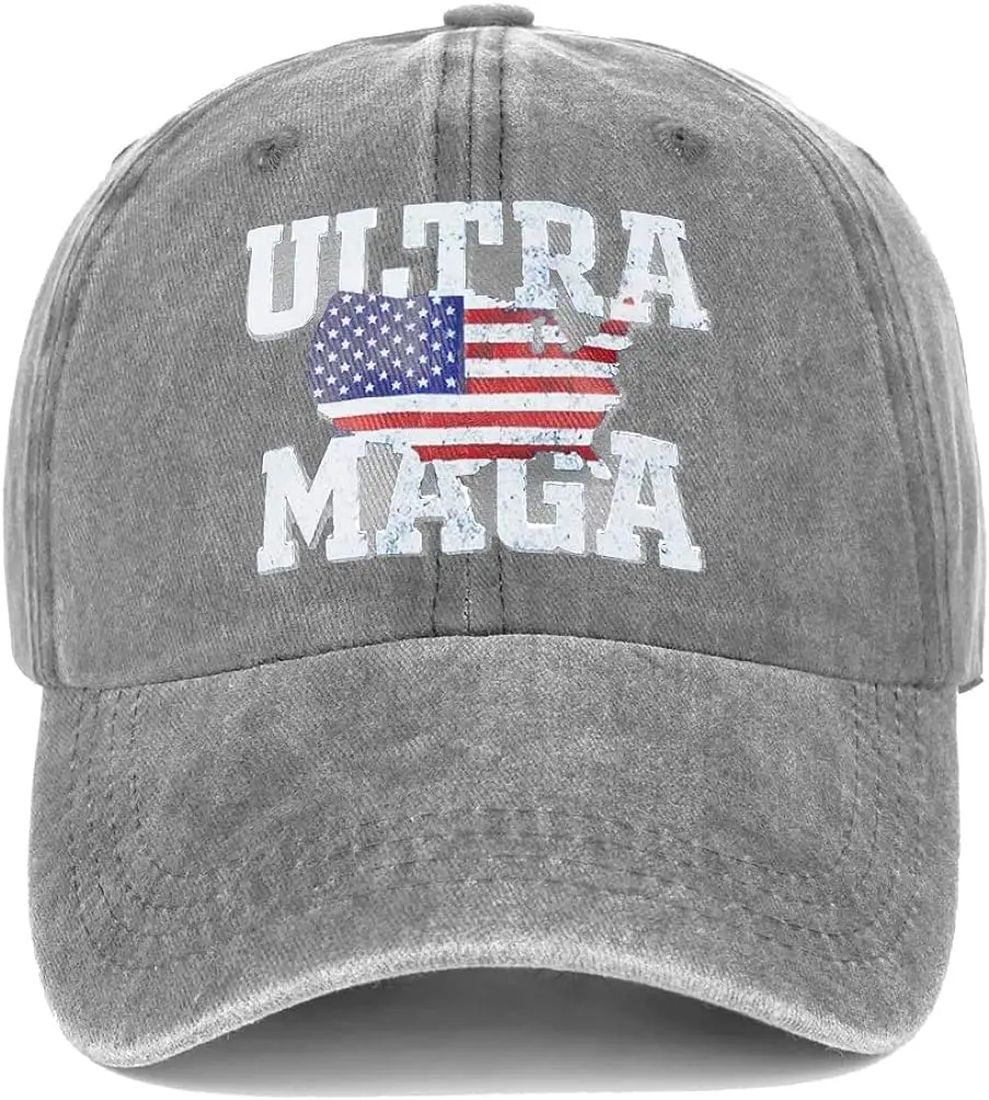 High End Ultra MAGA Hat American Flag Baseball Cap 2024 Trump Trucker Hat for Women Men Distressed Grey, X-Small-3X-Large