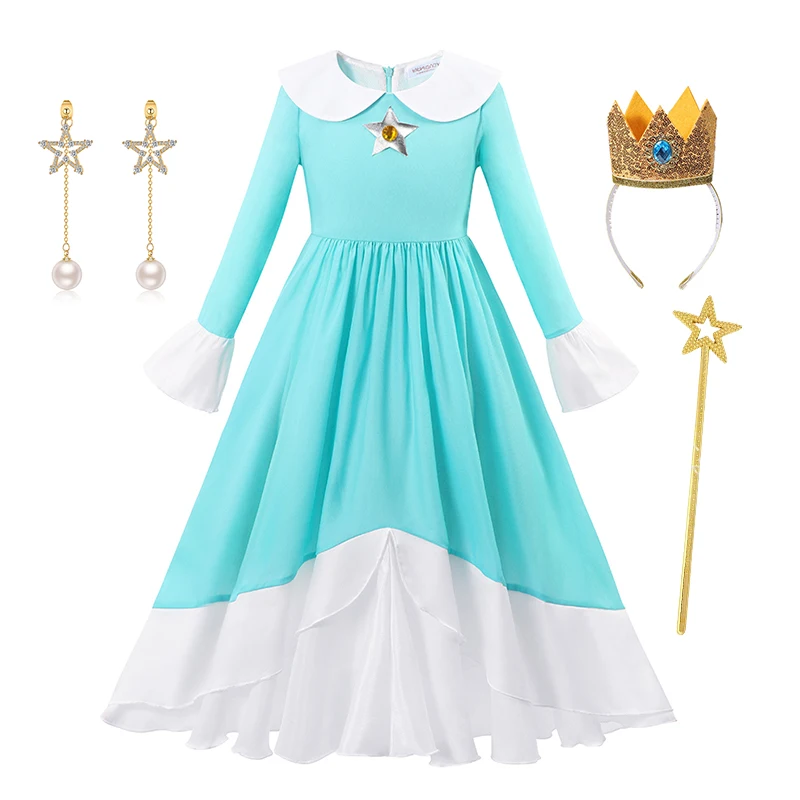 Peach Rosalina Galaxy Princess Dress For Girl Cosplay Costume Children Stage Performace Outfits Kids Carnival Fancy Clothes