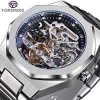 Forsining Casual Automatic Mechanical Watch for Men Luminous Hands Stainless Steel Strap Fashion Luxury Skeleton Mens Watches