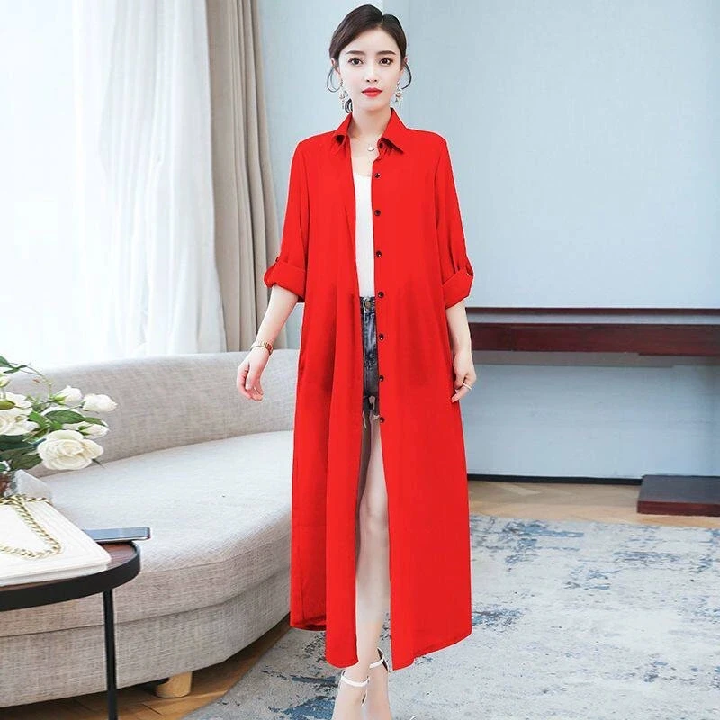 Summer Women's Clothing Sun protection Shirt Large size Long Chiffon Shirt Cardiganbelt Shawl Thin section Beachwea Female Tops