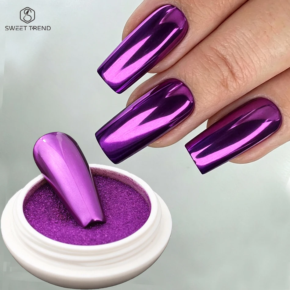 1/2pcs Purple Metallic Chrome Nail Powder Y2K Magic Mirror Purple Decoration Rubbing Glitter Pigment Flakes Manicure Accessories
