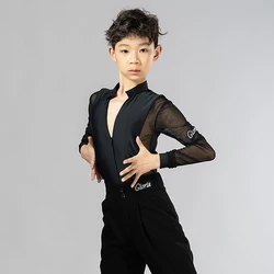 Mesh Latin Dance Shirt Boys Salsa Clothing Stage Performance Costume Ballroom Practice Wear Modern Outfit Tango Dancewear DL9690