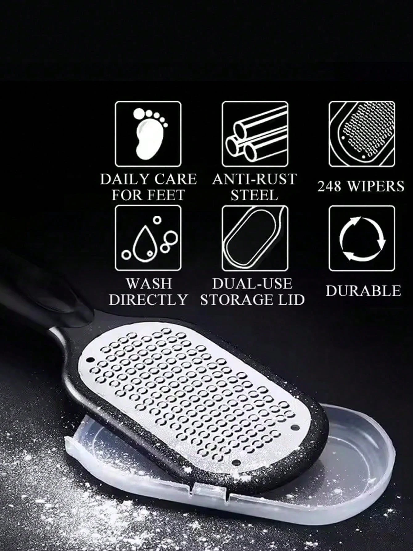 1pc de aço inoxidável profissional ferramenta de arquivo de pedicure pedra de moagem para remover calos de pele morta cutículas anti-respingo pé placa