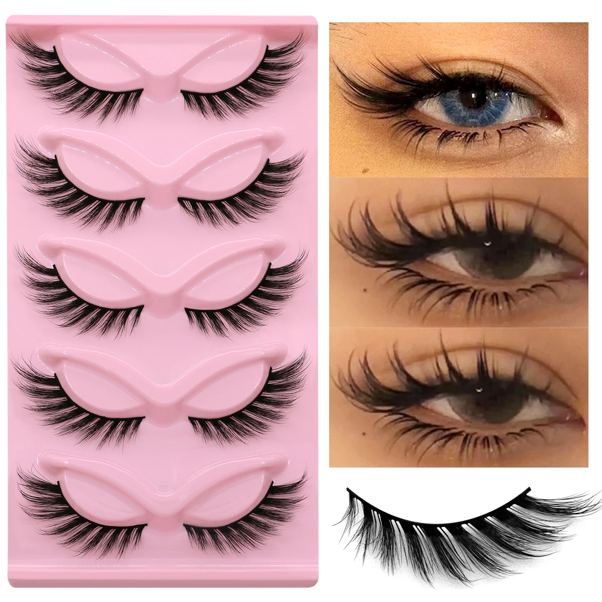 GROINNEYA Cat Eye Lashes Mink Eyelashes 3D Curl Winged Natural Realistic Messy End Eye Elongated False Eyelashes Soft Fake Lashe