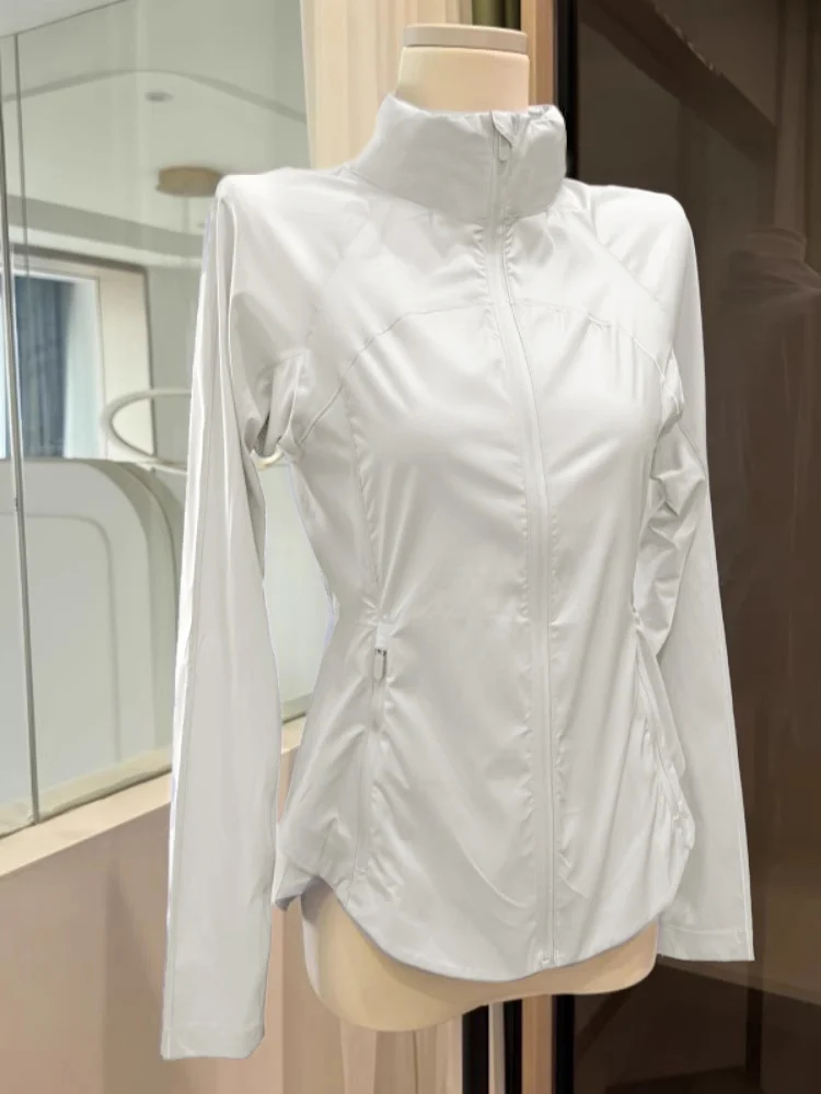 

Slim Fit White Sun Protection Skin Top Women's 2025 New Summer Ice Silk Outerwear Riding Suit ort Sve Zipper Closure