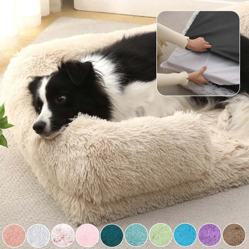 

Warm Rectangular Dog Kennel for Indoor Dogs Pet Nest for Winter Soft Long-Plush Cats Removable Mats for Large Small Dogs 강아지 쿠션
