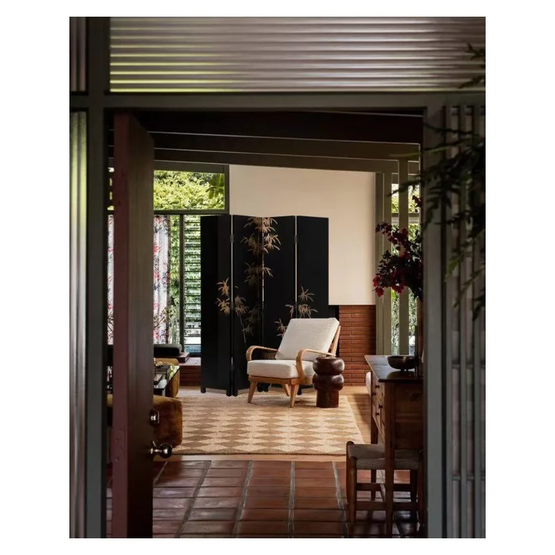 

Study Series, Double-sided Treasure 16-grid Safety Porcelain/hand-painted Golden Bamboo Four-fold Lacquered Wood