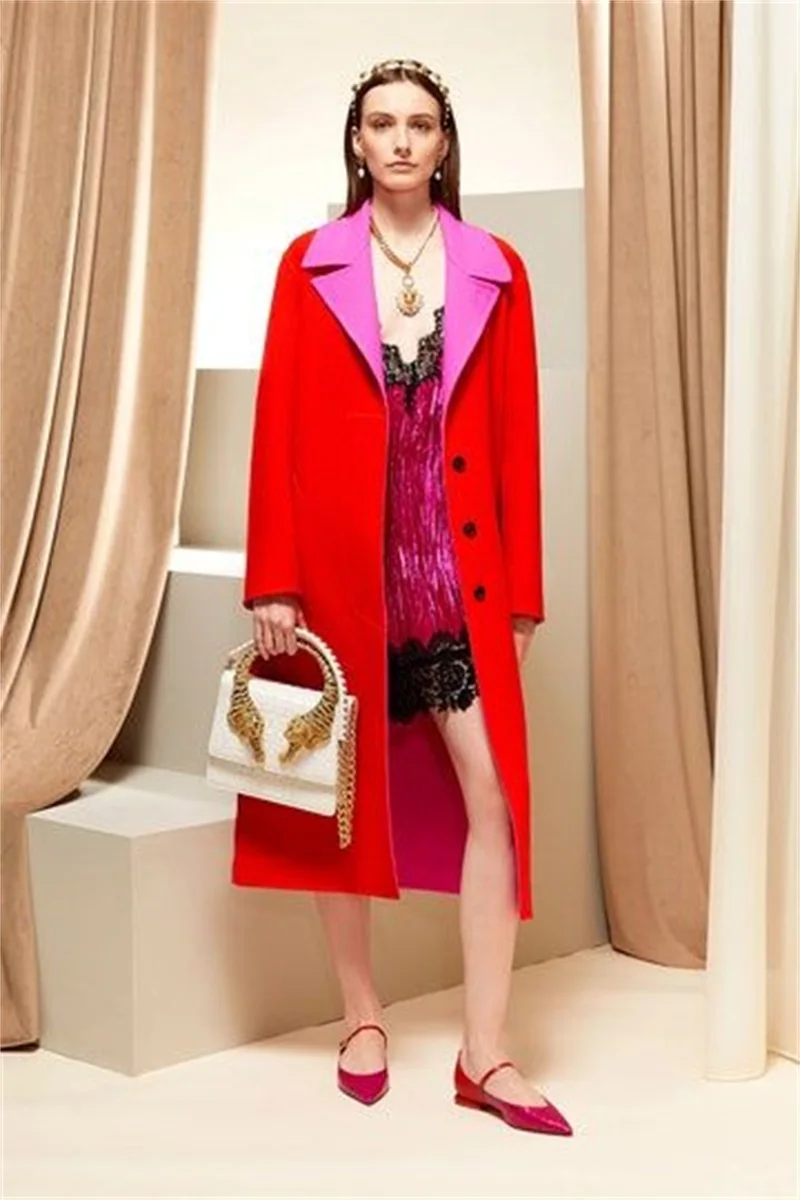 Cashmere feminino ternos blazer casaco de lã inverno longo casaco vermelho e rosa vermelho feito sob encomenda 1 pçs grosso outfit trench coat