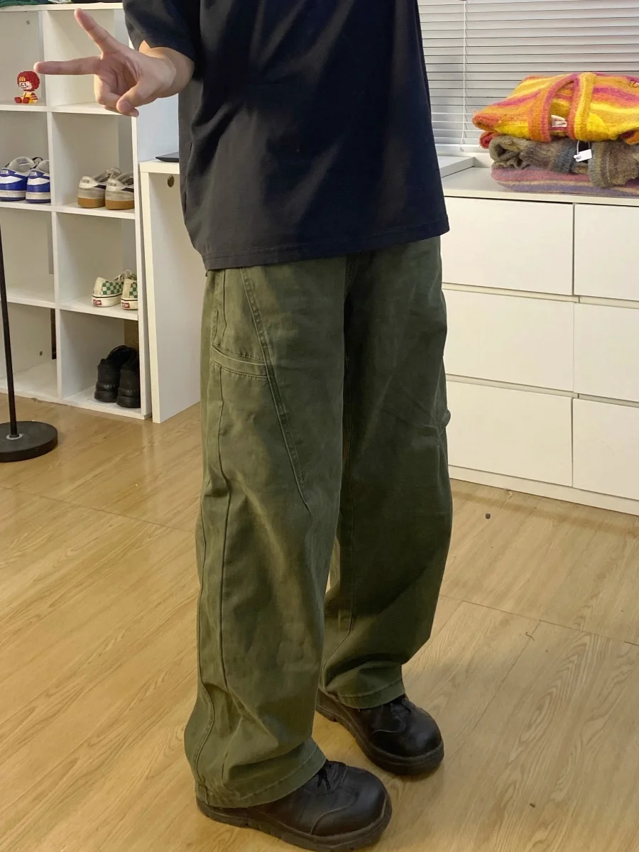 

Retro American Wide Leg Casual Pants Men Women Straight Loose Multi ket Leisure Trousers Waed Denim Youthful Sle