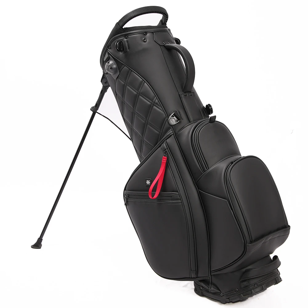 

Factory Custom Logo Professional 5 Way Waterproof PU Leather Durable Polyester Golf Stand Bag Black & White Golf Sunday Bag