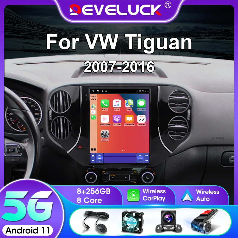 Develuck 2 Din Android 11 Car Stereo Radio For VW Volkswagen Tiguan 2007-2016 Multimedia Video Player Screen Wireless Carplay