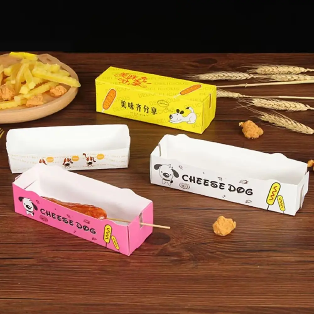 100PCS Disposable Hot Dog Packaging Box Paperboard Boat Shape Sausage Tray Eco-Friendly Food Grade Takeaway Container