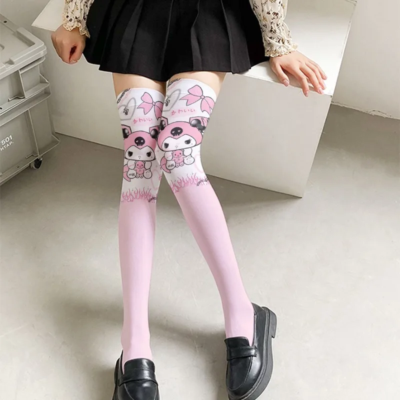 Kawaii Kuromi My Melody Sanrios Long Socks Stockings Cute Girls Japanese Style School Non-Slip Lolita Knee High Sock Gift