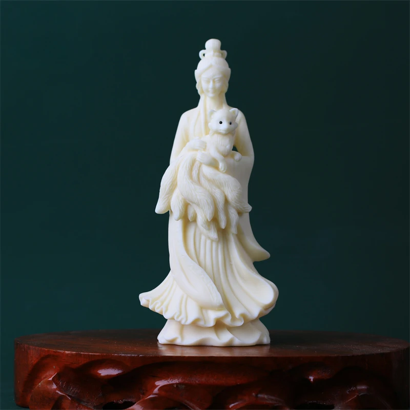 

Ivory Fruit Bodhi Nine-Tailed Fox Decoration, Household Living Room, Buddha Porch, Decorative Arts and Crafts, Ornament Gifts