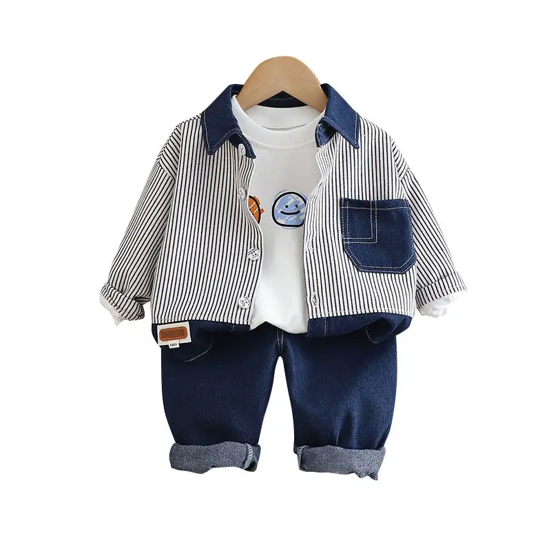 Hot Children Fashion Suit Spring Kids Boy Girl Denim Coat T-shirt Pants 3Pcs/Set Toddler Clothing Infant Sportswear 0-5 Years