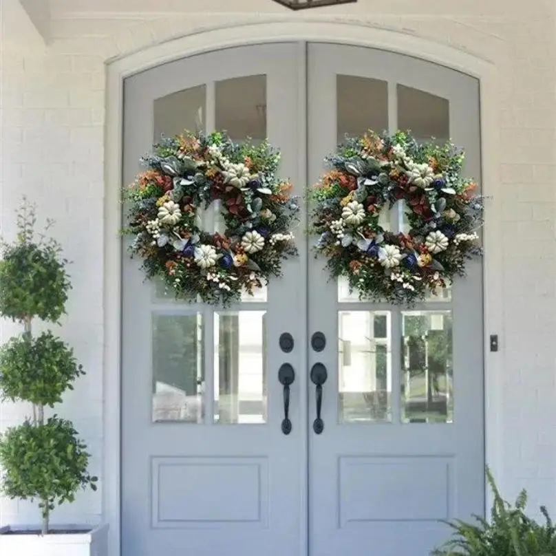 Herbstverkauf, handgefertigter weißer Kürbiskranz, Ranunkeln, Weihnachten, Zuhause, Hochzeit, Neujahr, Dekoration, künstliche Pflanzen, künstliche Blumen