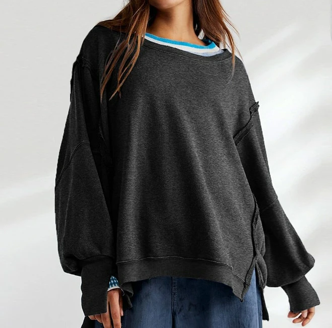 2025 Round Neck Hoodie Women's Sports Base Sweater Knitted Sweater Long Sleeved Top