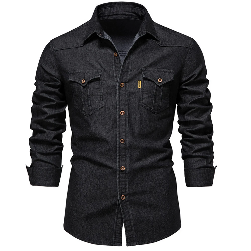 

Spring Autumn Men Shirts Elastic Cotton Denim Long Sleeve Quality Cowboy Cloth for Man Casual Slim Fit Men's Designer Clothing