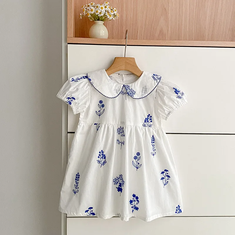 Girls Dress 2026 Spring and Summer New Childrens Clothing Korean Style Girls Baby Doll Collar Embroidery Delicate Dress