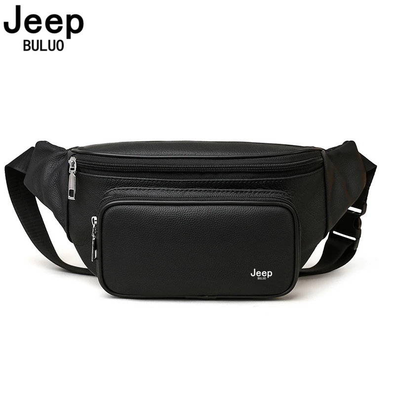 JEEP BULUO Brand Men Waist Bags Genuine Leather Sling Chest Bag Black Brown Crossbody Shoulder Bags New Hot High quality