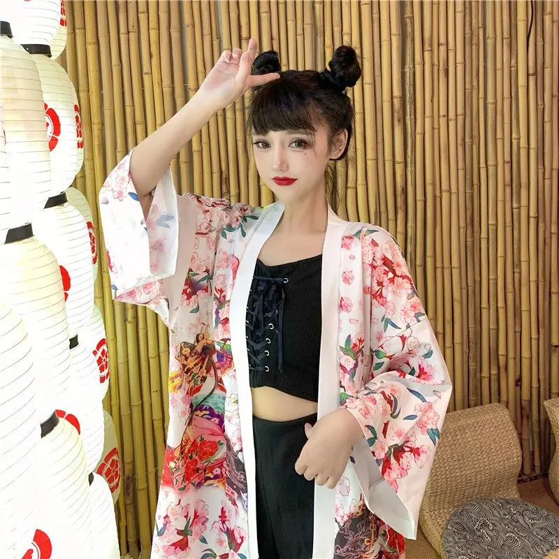 Chinese Style Artistic Beauty Print Street Loose Travel Sun Protection Couple Modified Japanese Style Open Front Thin Coat