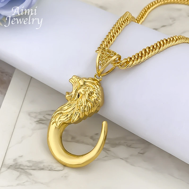 Women's Lion Hook Pendant Necklace & Earrings Set