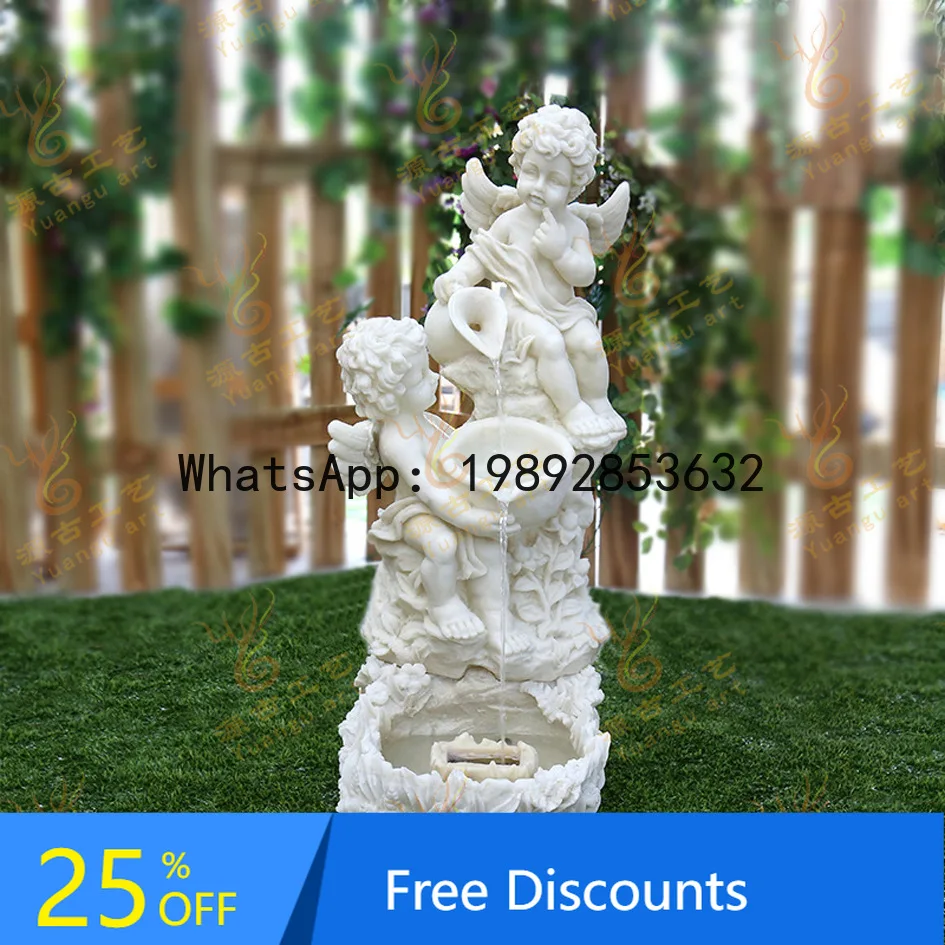 

LYY European Style Fountain Living Room Water Flowing Ornament Angel Sculpture Craft Large Rockery Water Flowing Fish Pond