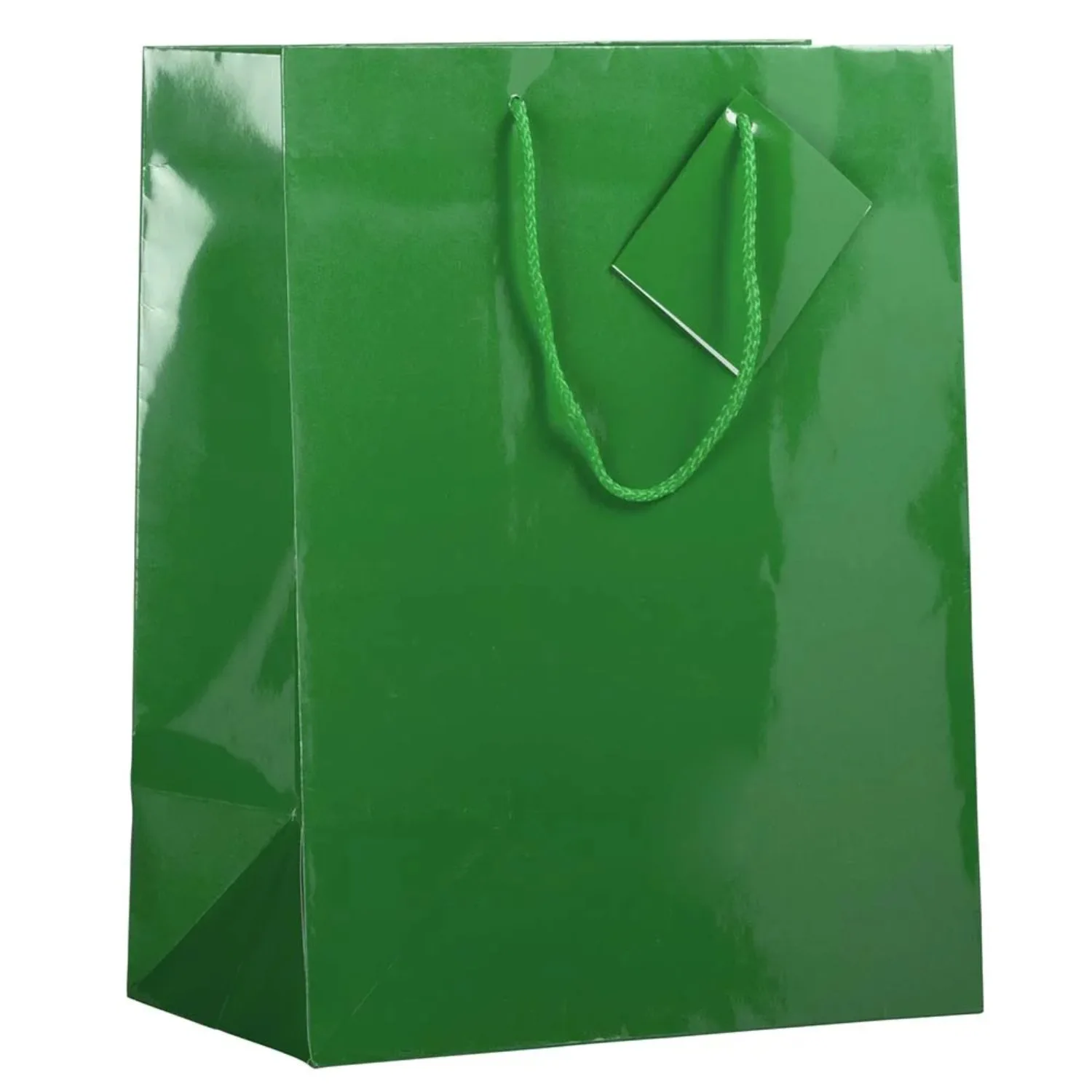 

JAM Glossy Gift Bags, 10 x 13 x 5, Green, 100/Pack, Large