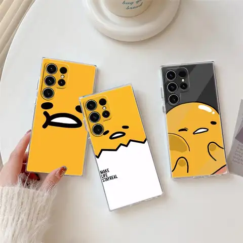 Coque de téléphone drôle Gudetama Yellow Egg, coque transparente pour Samsung Galaxy S24FE S25 S23 S21 Ultra S20 S24 FE S22 S25 Plus A35 A55