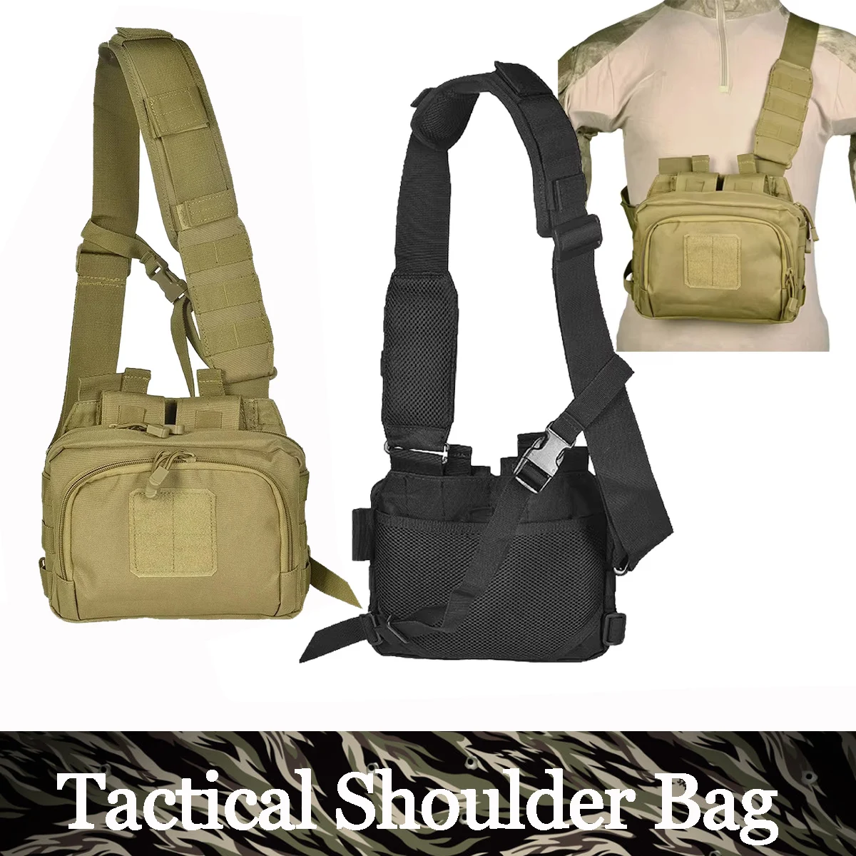 Tactical 2 Banger Bag Multifunctional Large Capacity Storage Bag Messenger Range Bags Crossbody Shooting Hunting Gear Nylon