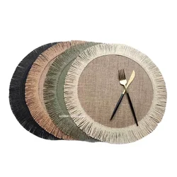 Round Jute Placemat Linen Ins Wind Simple Fringe Table Decoration Environmental Protection Heat Insulation Non-slip Mat