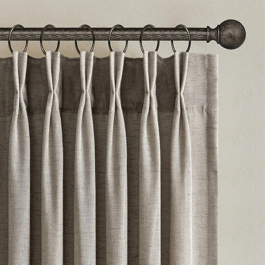 

Полупрозрачные шторы с плиссировкой, цвет светло-бежевый, из смесового льна, светопропускающие, длина 96 дюймов, 2 панели, для гостиной