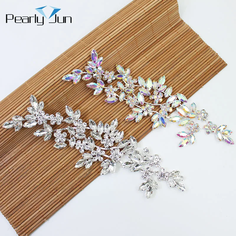 1 Pcs of 21*7cm Leaf Shape Welding Crystal Patch for Belt Skirt Dress Wedding Hat Shoe Bag DIY Rhinestone Sew Accessories YHZ013