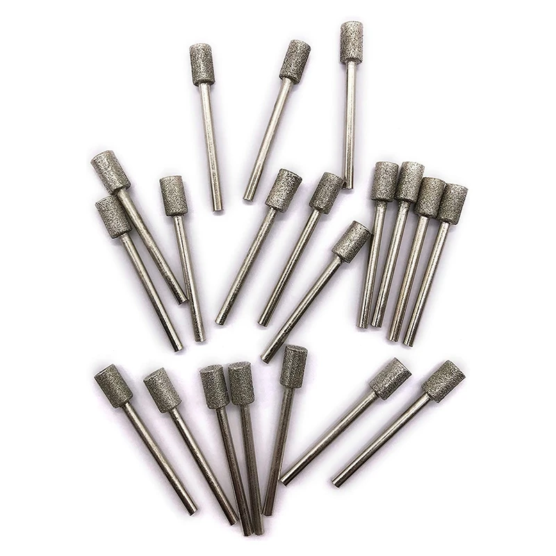 20 Pcs 6Mm Head Cylindrical Diamond Coated Mounted Wheel Points Grinding Rotary Bit 46 With 3Mm Shank For Rotary Tool