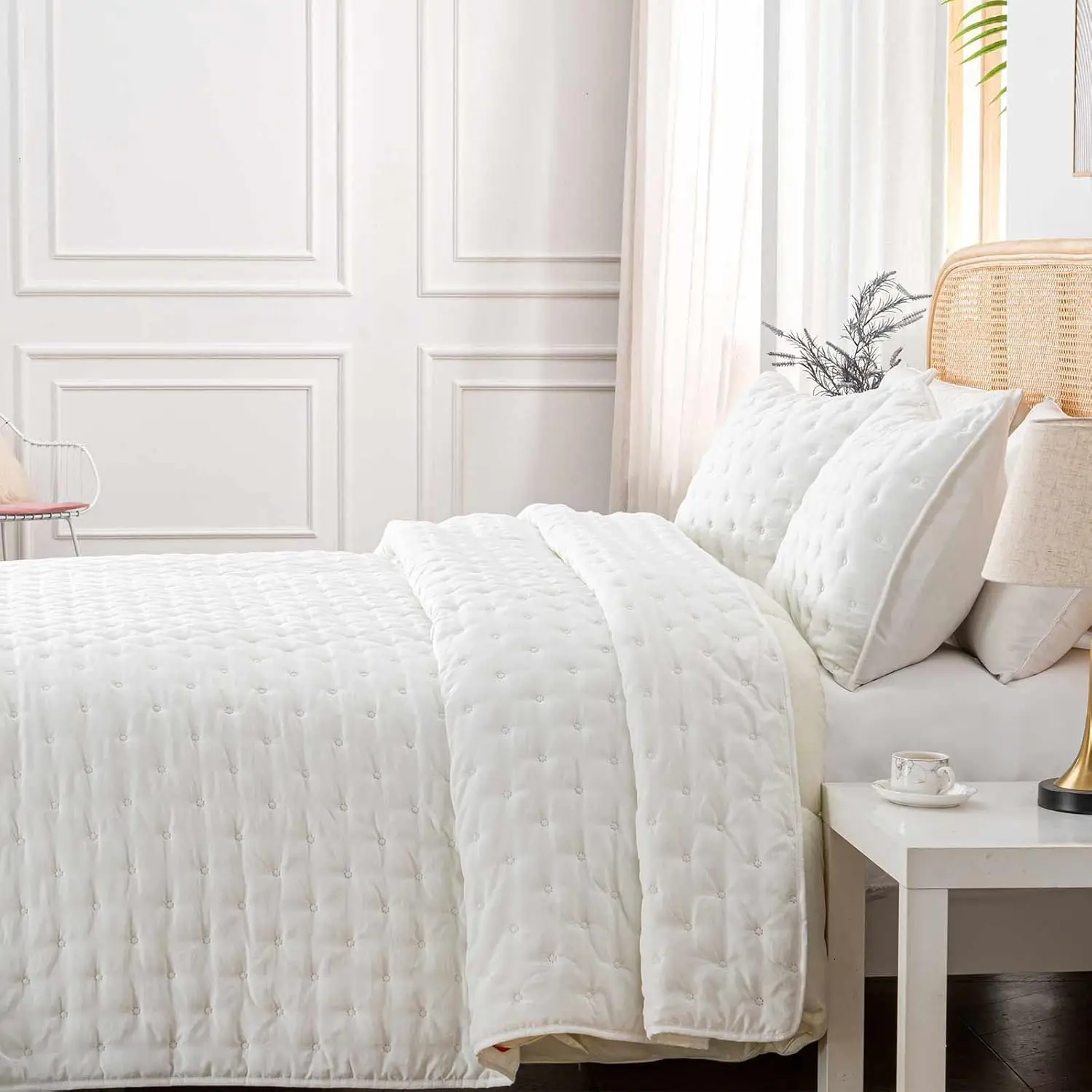 طقم لحاف كوين مكون من 3 قطع - طقم مفرش سرير ناعم ودافئ بالموجات فوق الصوتية (90 × 90 بوصة) مع 2 وسادة شام (20 × #4
