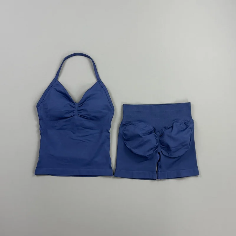 2-teiliges HISTELLO Impact Set für Damen, GYM Longline Strappy Top, nahtloses Yoga-Set, Scrunch Butt Sportshorts, Workout-Fitness-Anzug – Detail 21