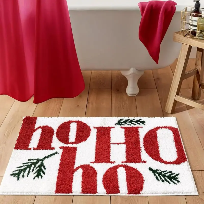 VIKAMA Red Gingerbread Man Bathroom Floor Mat Cute Xmas Cookie Shape Soft Non Slip Absorbent Washable Small Rug for Bath