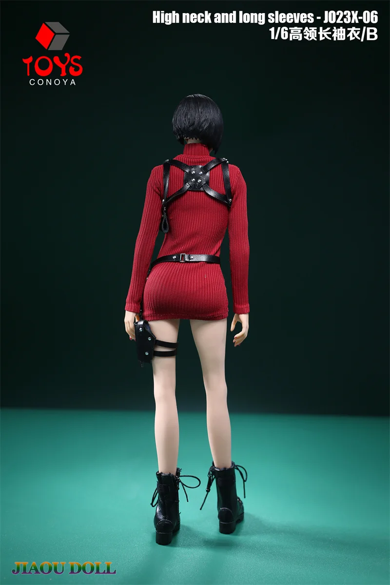 JO23X-06 1/6 Scale Ada Wong Red High Neck Long Sleeves Sweater Holsters Set Fit 12'' Female Soldier Action Figure Body Dolls