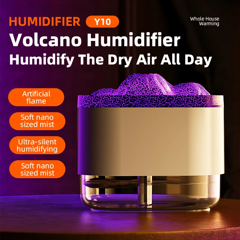 Humifidier USB Simulation Volcano Mute Desktop Household Car Bedroom Aromatherapy Machine Colorful Flame 40ml Spray 300ml Tanks