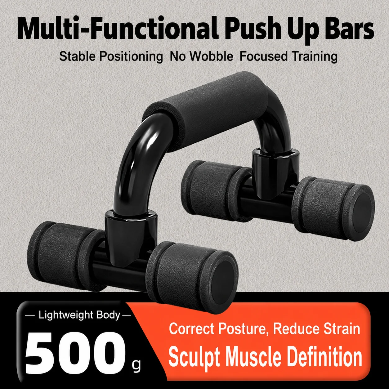 2PCS Push Up Bars H Shape Heavy Duty Non Slip Fitness Stands Home Gym Chest Core Strength Training Workout Equipment