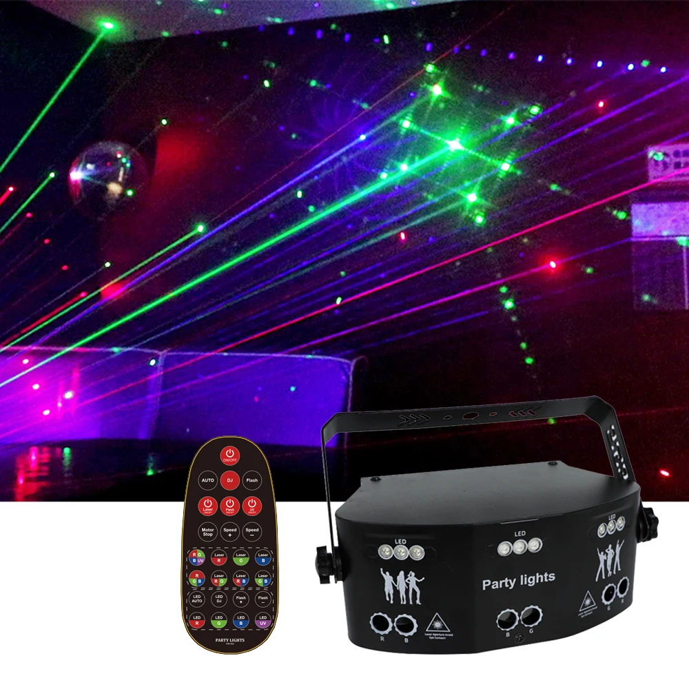 Party DJ Disco Lights, 15-Eye Beam Pattern RGWB Projector Strobe Stage Dmx Multi-Control Mode with Remote Control for Party Bar