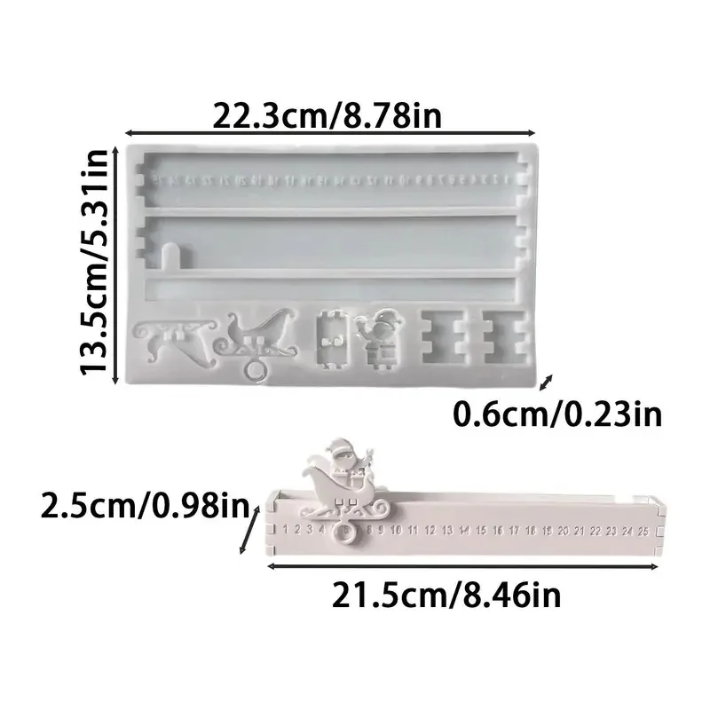 Digital Advent Countdown Calendar Mold, Christmas Santa Candle Holder Silicone Mould, DIY Gypsum Resin Tray Ornament Xmas Decor