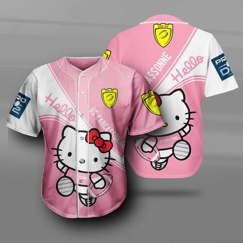 Hello Kitty 3D Printed Pattern Short Sleeved Round Neck Unisex Baseball Jersey Fashion Comfortable Breathable Outfit Sport Shirt