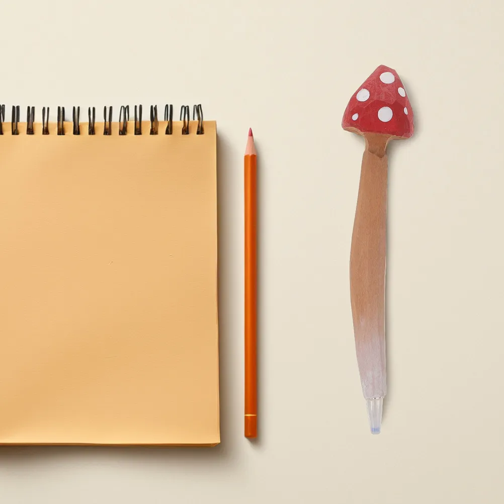 2Pcs Cute Wooden Mushroom Ballpoint Pen Handcrafted Realistic Design Smooth Ink Flow Versatile for School Office