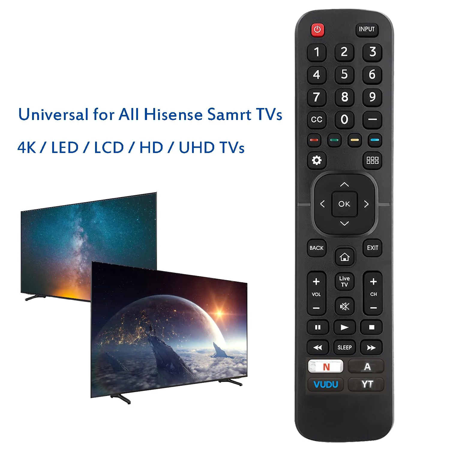 Hinsense Universal Remote Control Compatied for All Hinsense LCD 3D LED TVs Models LCD LED 3D HDTV QLED Smart TV,EN2A27 ST HT