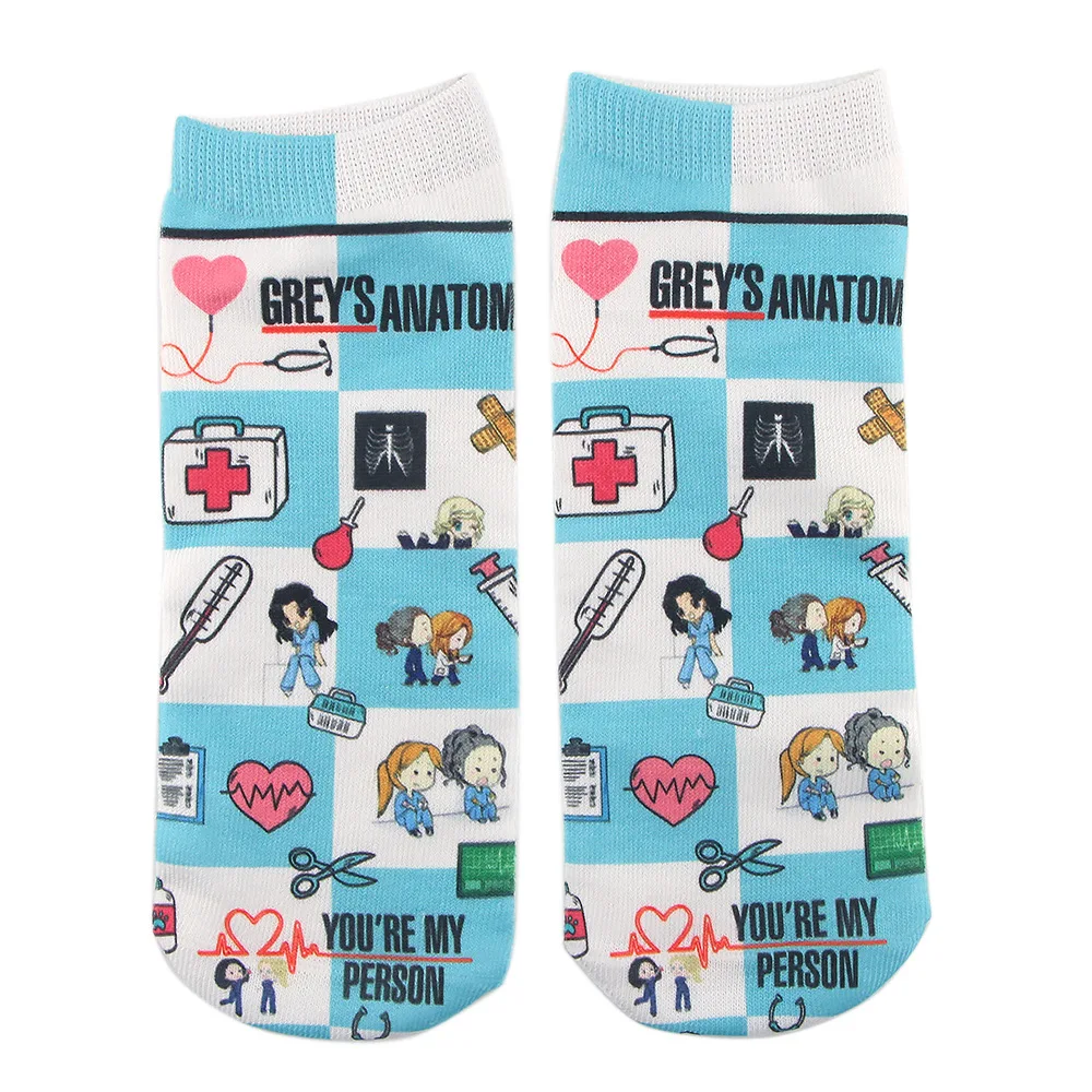 New Doctor Nurse Print Grey\'s Anatomy Cotton Socks Cosplay Casual Creative Breathable Soft Funny Novelty Low Tube happy Socks Gi