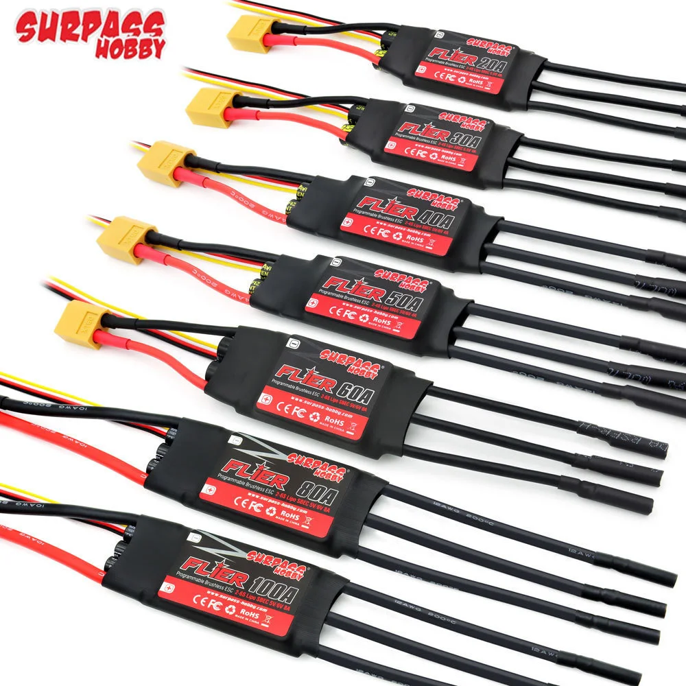 SURPASS HOBBY Flier  Brushless 20A 30A 40A 50A 60A 80A 100A ESC Speed Controller With BEC 2-6S For RC Helicopter Aircraft