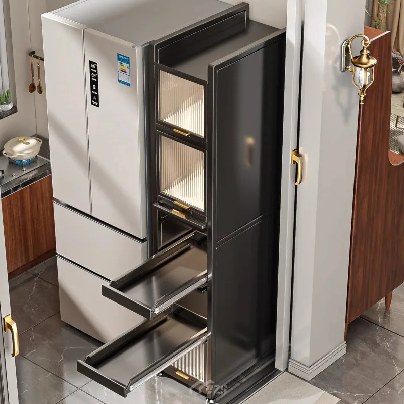 

Carbon steel slit storage cabinet slit narrow side rack kitchen refrigerator side pull-out cabinet ultra-narrow slit locker