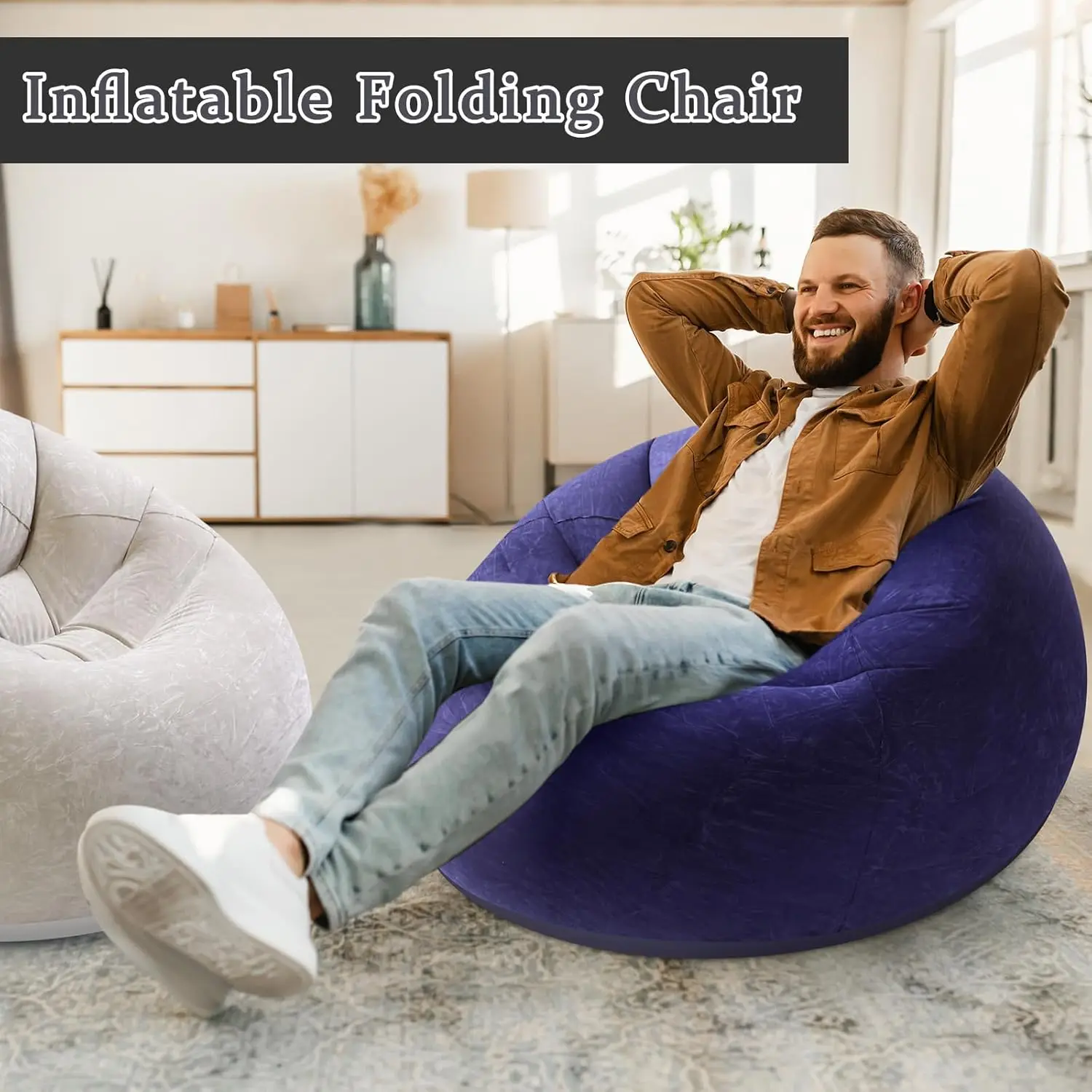 Lazy Inflatable Sofa Chairs Indoor Bedroom Lounge Bean Bag Chair Inflatable Sofa Portable Folding For Outdoor Camping Chair